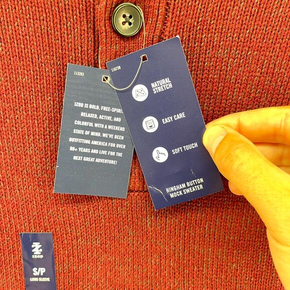 IZOD Mens Small Velvet Maroon Mock‎ Neck Button Sweater Long Sleeve Cotton Blend - Picture 7 of 10